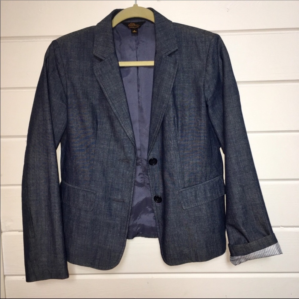 LL Bean Navy Chambray Blazer - Chic - Sz 4